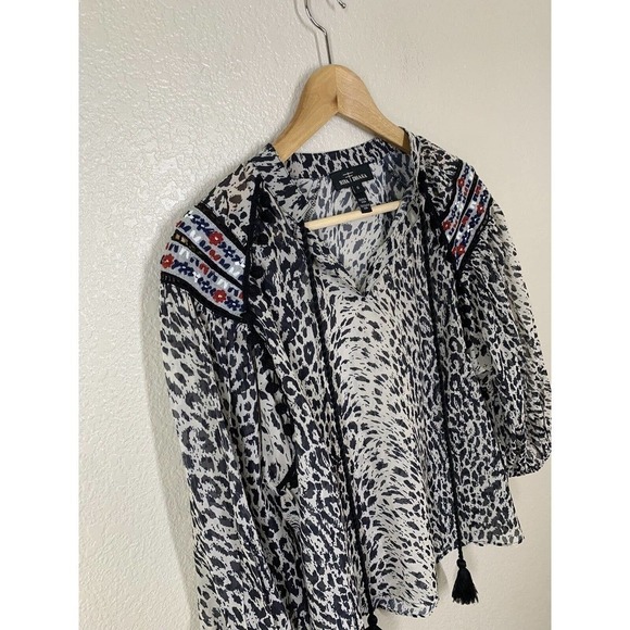 Anthropologie Rina Dhaka Jalisco Peasant Top Size Small S Animal Print Tassels - Picture 4 of 6